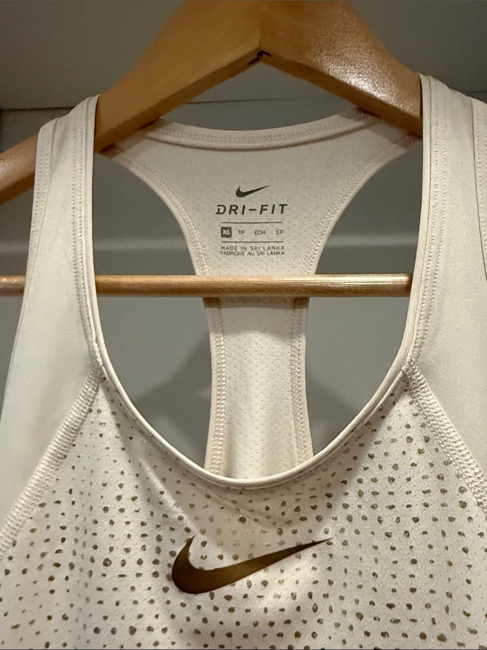 Nike NWOT Cream Racerback Dri-FIT Tank with Gold Swoosh